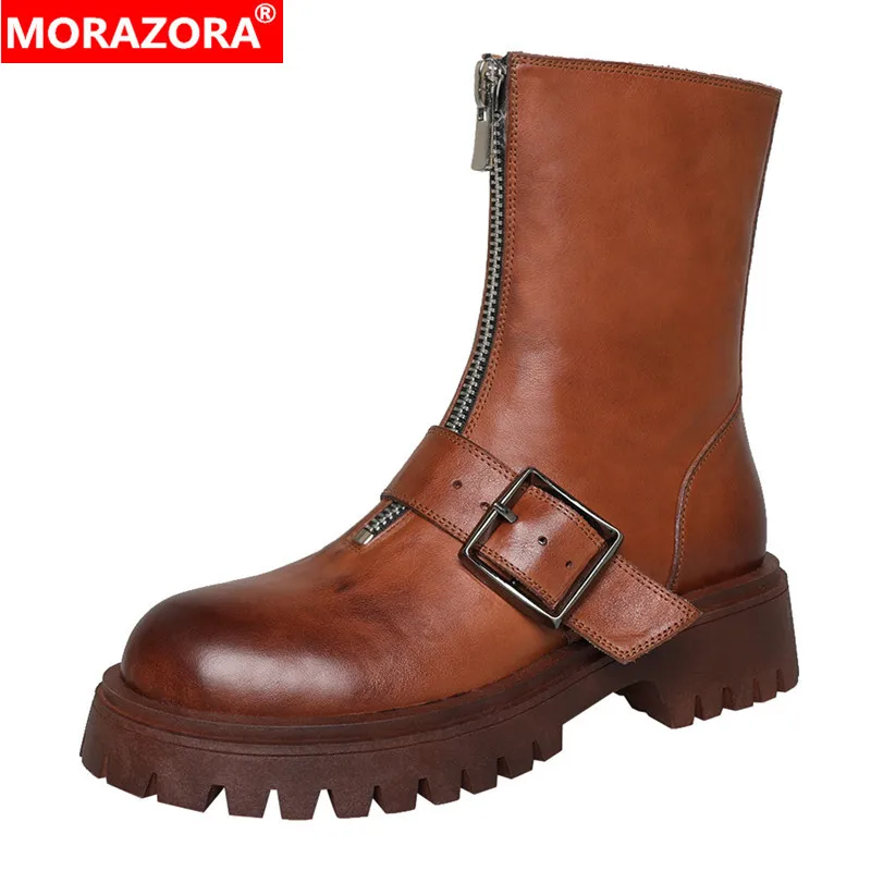 MORAZORA New Nature Genuine Leather Boots Buckle Zipper Handmde Brown Ankle Boots Punk Autumn Winter Women's Motorcycle Boots
MORAZORA New Nature Genuine Leather Boots Buckle Zipper Handmde Brown Ankle Boots Punk Autumn Winter Women's Motorcycle Boots