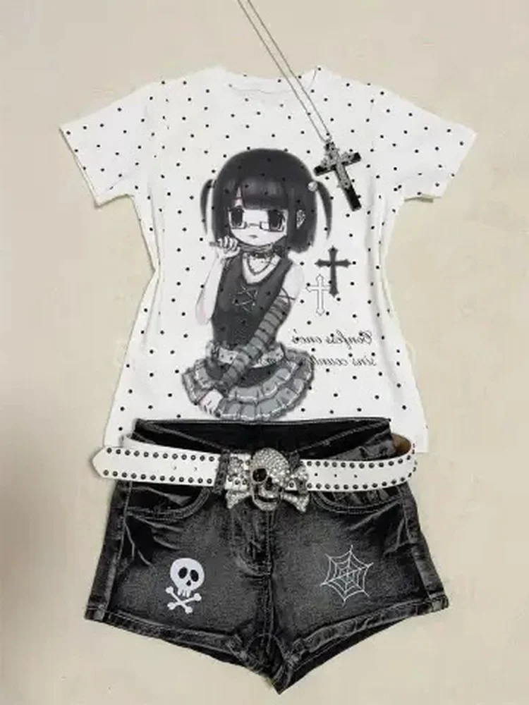 Cute Style Polka Dot Short Sleeve T-Shirt Women's Slim Fit Summer Top Anime Print Casual Cotton Polyester Blend round Neck
Cute Style Polka Dot Short Sleeve T-Shirt Women's Slim Fit Summer Top Anime Print Casual Cotton Polyester Blend round Neck