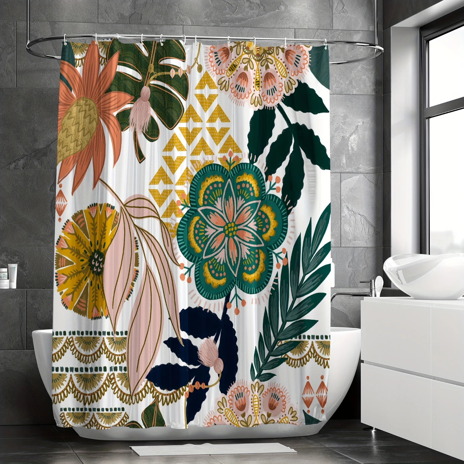 Colorful Vintage Floral Shower Curtain with Tropical Leaves Design for Bathroom Decor
Colorful Vintage Floral Shower Curtain with Tropical Leaves Design for Bathroom Decor