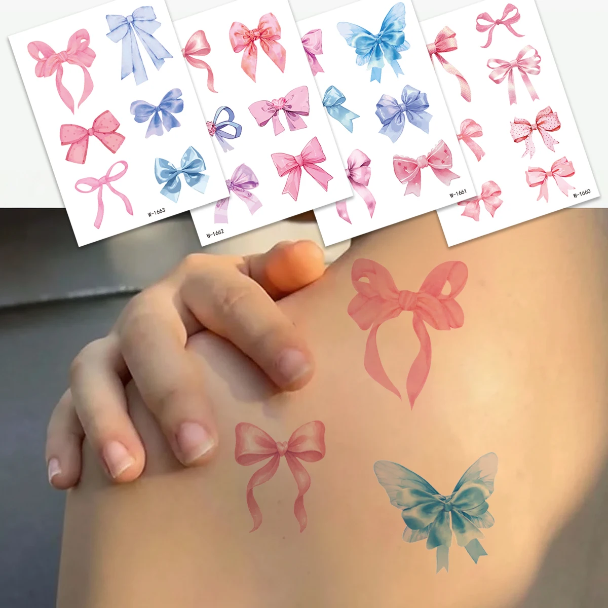 4pcs Pink Blue Bow Temporary Tattoo Sticker Waterproof Exquisite Bowknot Lace Tattoo Sticker For Party Body Art Fake Tattoo
4pcs Pink Blue Bow Temporary Tattoo Sticker Waterproof Exquisite Bowknot Lace Tattoo Sticker For Party Body Art Fake Tattoo