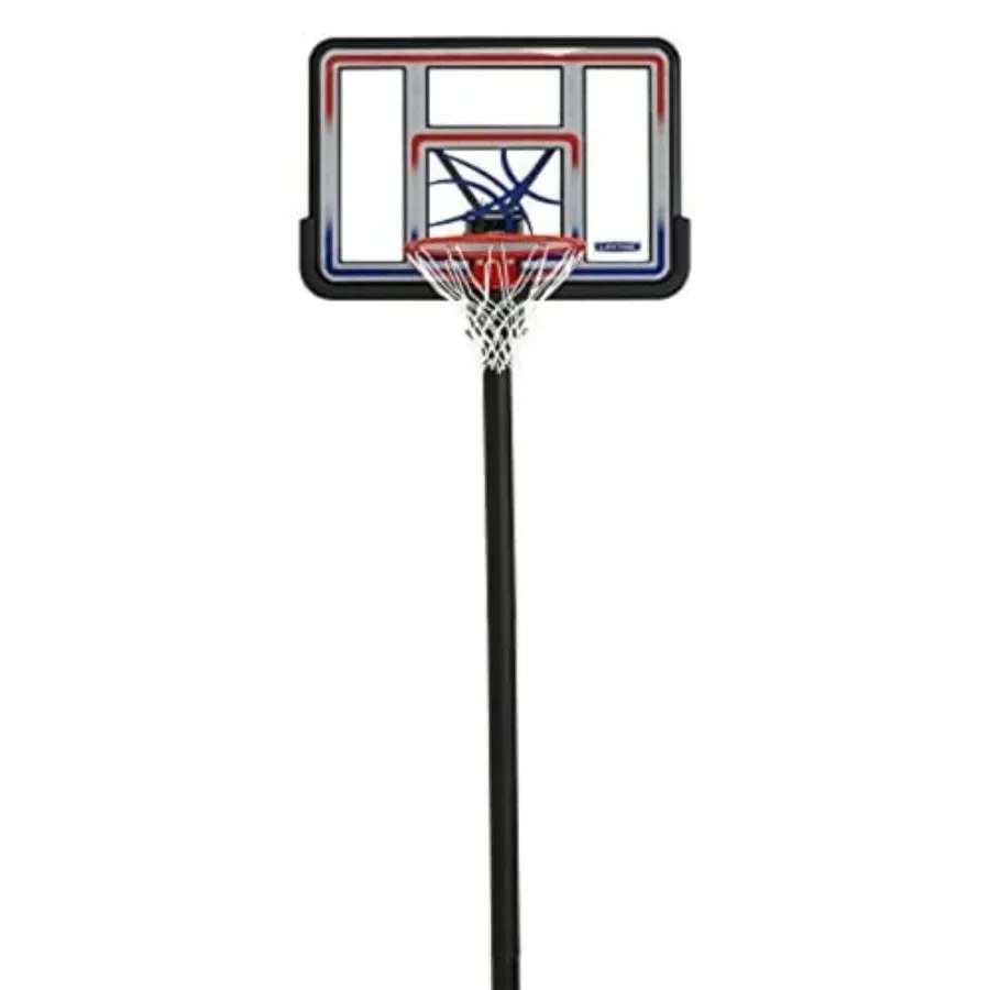 Outdoor adjustable in-ground basketball hoop with 44-inch acrylic backboard, red/white/blue color scheme, heavy-duty steel cons
Outdoor adjustable in-ground basketball hoop with 44-inch acrylic backboard, red/white/blue color scheme, heavy-duty steel cons