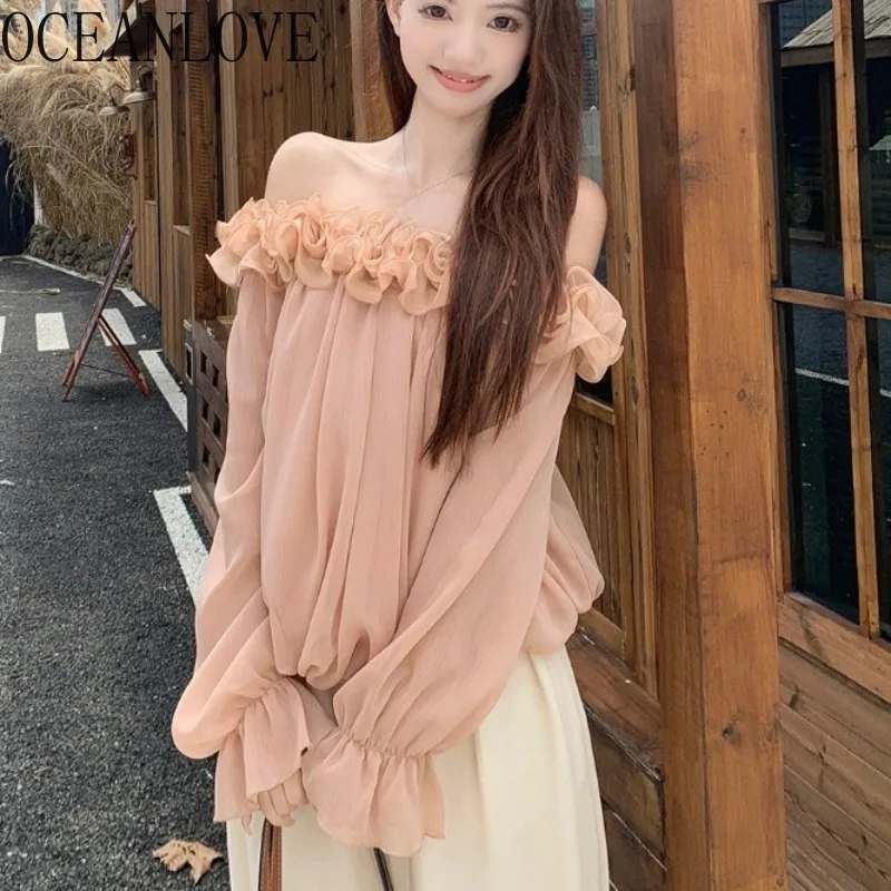 OCEANLOVE Sweet Chiffon Blouses Ruffles Solid Slash Neck Spring Autumn Women Shirts Korean Fashion Elegant Chic Blusas Mujer
OCEANLOVE Sweet Chiffon Blouses Ruffles Solid Slash Neck Spring Autumn Women Shirts Korean Fashion Elegant Chic Blusas Mujer