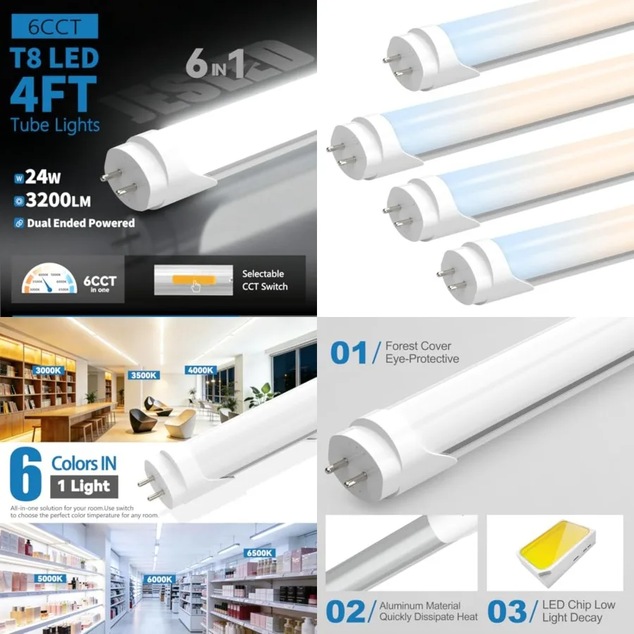 T8 LED Bulbs 4 Feet, LED Tube Lights 4Feet Type A+B, 24W, 3200LM, 6 CCT 3000K-6500K Plug and Play or Ballast Bypass, Fluorescen
T8 LED Bulbs 4 Feet, LED Tube Lights 4Feet Type A+B, 24W, 3200LM, 6 CCT 3000K-6500K Plug and Play or Ballast Bypass, Fluorescen