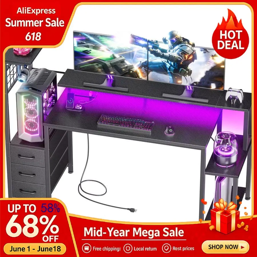 55 Inch Gaming Desk with Bluetooth LED Lights Power Outlets,Computer Desk Fabric Drawers Hooks,Reversible Gamer Table, Custom
55 Inch Gaming Desk with Bluetooth LED Lights Power Outlets,Computer Desk Fabric Drawers Hooks,Reversible Gamer Table, Custom