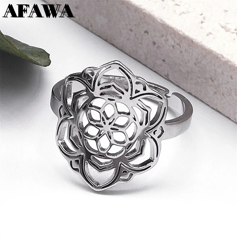 Yoga Lotus Flower Ring Stainless Steel Buddhist Good Luck 7 Chakras Adjustable Finger Rings for Women Men Aesthetic JewelryR4S02
Yoga Lotus Flower Ring Stainless Steel Buddhist Good Luck 7 Chakras Adjustable Finger Rings for Women Men Aesthetic JewelryR4S02