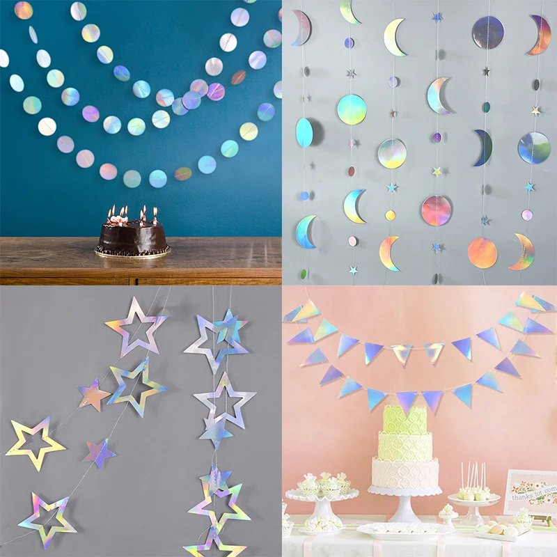 Laser Silver Iridescent Round Star Moon Triangle Paper Garlands Banner For Wedding Happy Birthday Festival Party Hanging Decor
Laser Silver Iridescent Round Star Moon Triangle Paper Garlands Banner For Wedding Happy Birthday Festival Party Hanging Decor