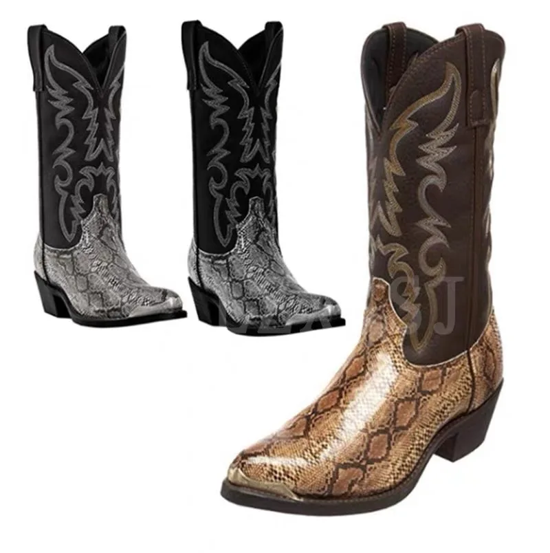 Модные мужские ботинки ручной работы с узором под змеиную кожу, ковбойские сапоги, высококачественные остроносые ботинки из лакированной кожи до середины икры, большие размеры 38-48
Модные мужские ботинки ручной работы с узором под змеиную кожу, ковбойские сапоги, высококачественные остроносые ботинки из лакированной кожи до середины икры, большие размеры 38-48