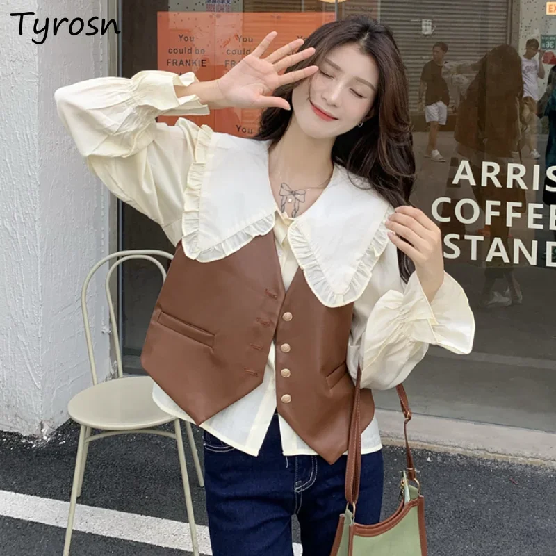 Women Vests PU Leather Vintage V-neck Cropped Coats Single Breasted Elegant British Style All-match Chic Slim Tender Waistcoats
Women Vests PU Leather Vintage V-neck Cropped Coats Single Breasted Elegant British Style All-match Chic Slim Tender Waistcoats
