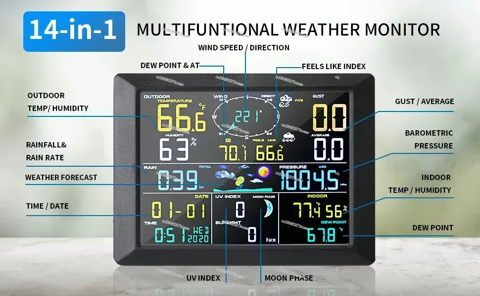 0320-025T Weather Station Large Display 7-in-1 Outdoor Sensor
0320-025T Weather Station Large Display 7-in-1 Outdoor Sensor