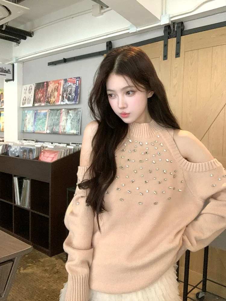 Acaine Rhinestone Shoulder Bared round Neck Sweater Women's Winter Inner Wear Layering Korean Style Top Loose Fit Long Sleeve
Acaine Rhinestone Shoulder Bared round Neck Sweater Women's Winter Inner Wear Layering Korean Style Top Loose Fit Long Sleeve