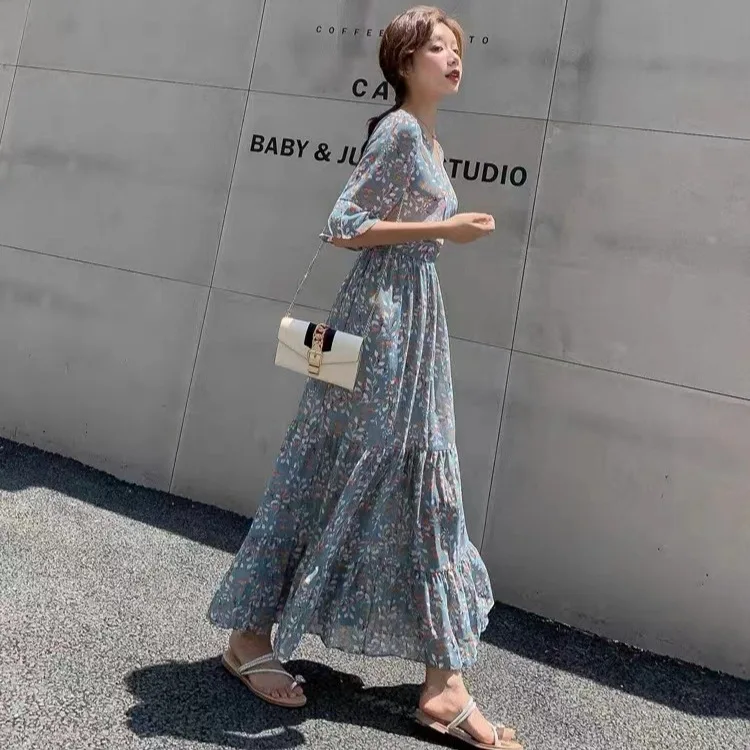 Floral Print Maxi Dress Slimming Waist Design V-Neck Long Skirt Commute Style High Waist Bell Sleeve Polyester Fiber Youthful
Floral Print Maxi Dress Slimming Waist Design V-Neck Long Skirt Commute Style High Waist Bell Sleeve Polyester Fiber Youthful