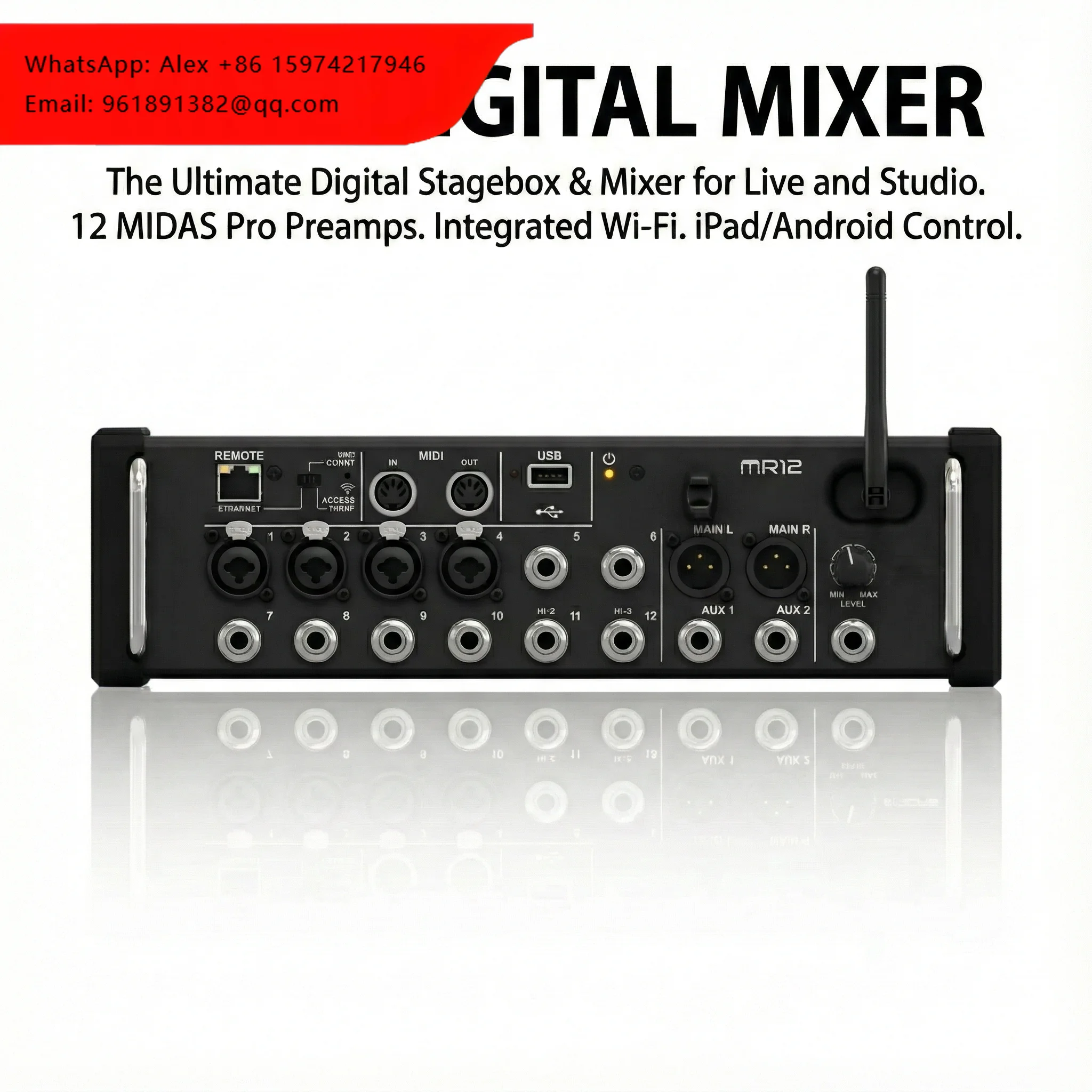 MR12 Professional Digital Mixing Studio Recording Console Dj Studio Digital Mixer Audio Multi-track Sound Table
MR12 Professional Digital Mixing Studio Recording Console Dj Studio Digital Mixer Audio Multi-track Sound Table