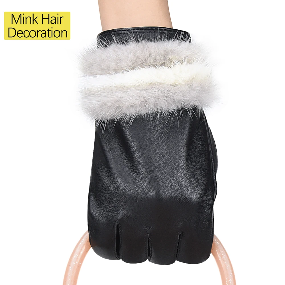 Autumn/Winter Color-Blocked Mink Fur Women's Lambskin Gloves - Touchscreen Feature with Thick Wool Lining for Warmth
Autumn/Winter Color-Blocked Mink Fur Women's Lambskin Gloves - Touchscreen Feature with Thick Wool Lining for Warmth