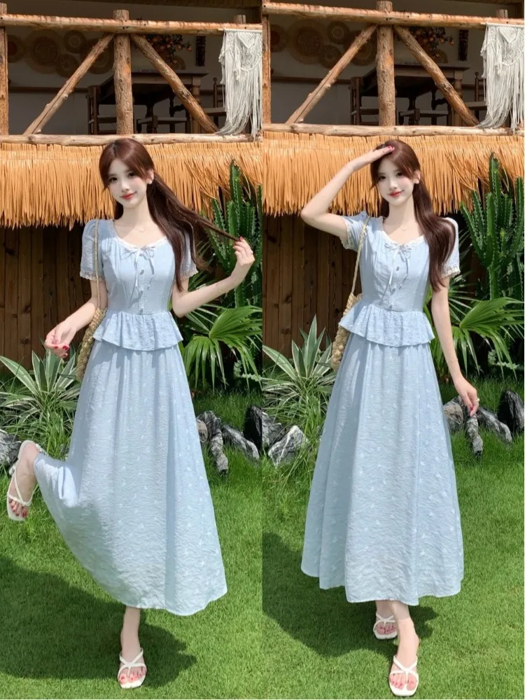 Light Blue plus Size Dress French Style High Waist A-Line Midi Skirt Women's Summer Slimming Belly Covering Knot
Light Blue plus Size Dress French Style High Waist A-Line Midi Skirt Women's Summer Slimming Belly Covering Knot