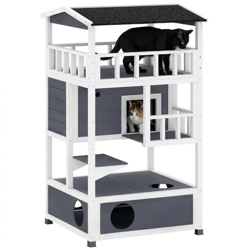 PawHut Wooden Outdoor Cat House, Feral Cat Shelter Kitten Condo with Asphalt Roof, Escape Doors, Condo, Jumping Platform, Gray
PawHut Wooden Outdoor Cat House, Feral Cat Shelter Kitten Condo with Asphalt Roof, Escape Doors, Condo, Jumping Platform, Gray
