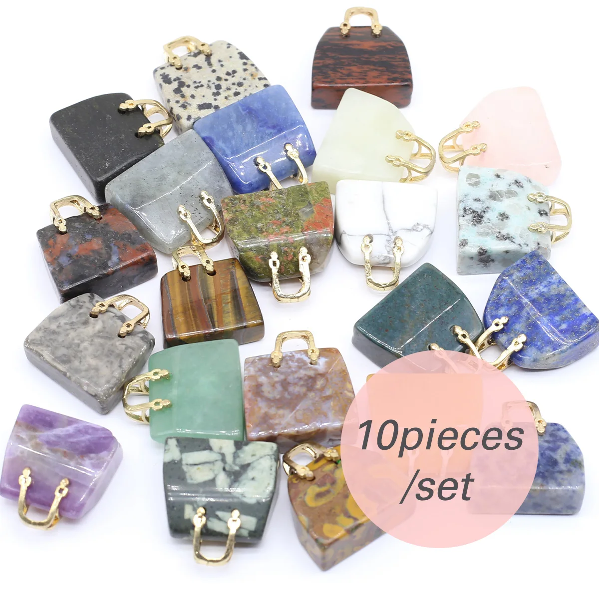 10pieces/set Random Natural Semi-precious Stone Carving Mini Bag Pendant for DIY Women Men Jewelry Accessories 27x25mm
10pieces/set Random Natural Semi-precious Stone Carving Mini Bag Pendant for DIY Women Men Jewelry Accessories 27x25mm