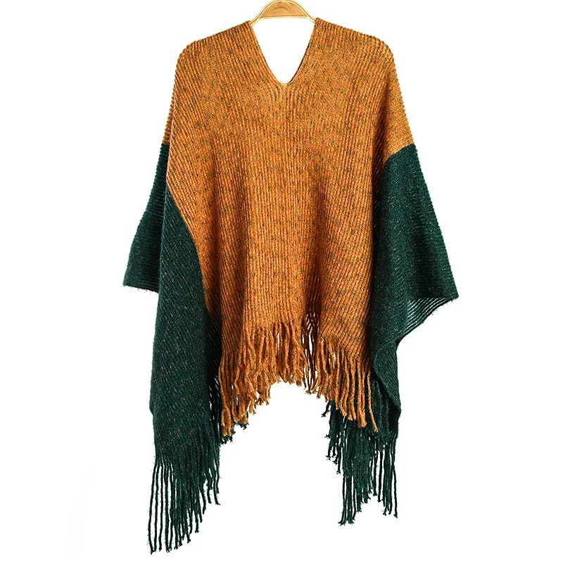 2022 Autumn Winter New Contrast Tassel Cloak Loose Pullover Women's Knitted Shawl Ponchos Lady Capes Yellow
2022 Autumn Winter New Contrast Tassel Cloak Loose Pullover Women's Knitted Shawl Ponchos Lady Capes Yellow