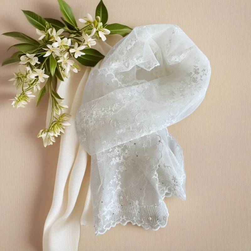 Lace Small Long Scarf Bead Embroidery New Small Flower Long Silk Pearl Women's Korean Version Literary and Retro Versatile Shawl
Lace Small Long Scarf Bead Embroidery New Small Flower Long Silk Pearl Women's Korean Version Literary and Retro Versatile Shawl