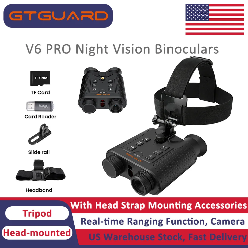 Night Vision Goggles GTGUARD V6 PRO 8X Digital Zoom Head-mounted Binoculars Telescope Crosshair Ranging Distance Measurement Support Helmet-mounted Hiking Animal Observation
Night Vision Goggles GTGUARD V6 PRO 8X Digital Zoom Head-mounted Binoculars Telescope Crosshair Ranging Distance Measurement Support Helmet-mounted Hiking Animal Observation