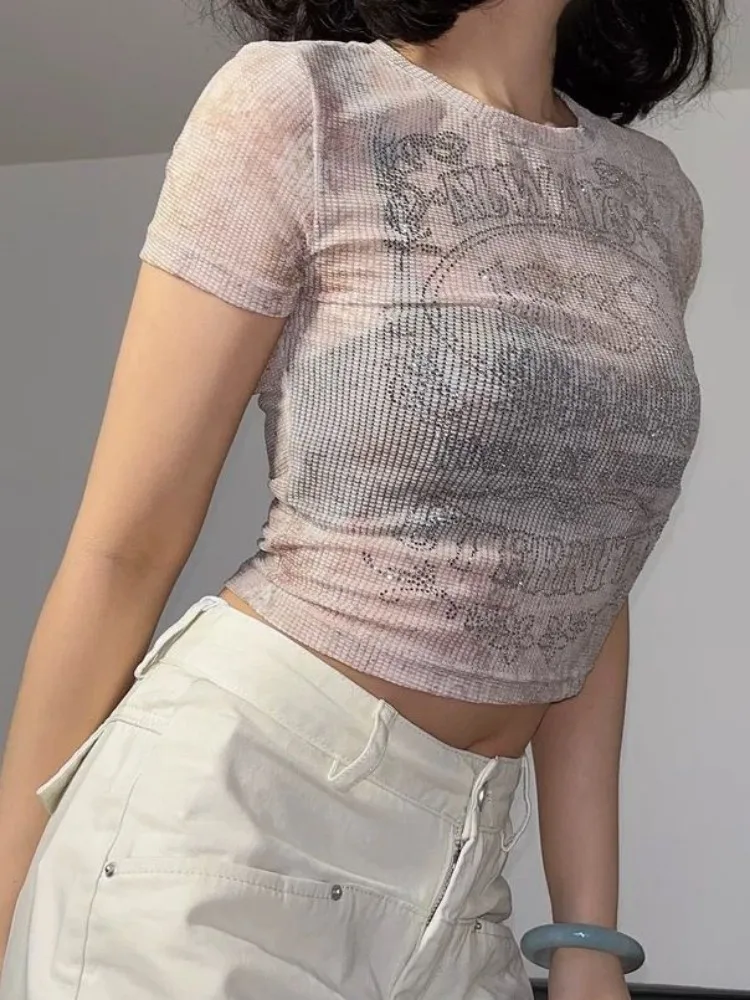 Arazooyi Sexy Diamonds Letter Print Mesh Short Sleeve T Shirt Women 2025 New Harajuku Street O-Neck Slim Crop Top Sweet Tees
Arazooyi Sexy Diamonds Letter Print Mesh Short Sleeve T Shirt Women 2025 New Harajuku Street O-Neck Slim Crop Top Sweet Tees