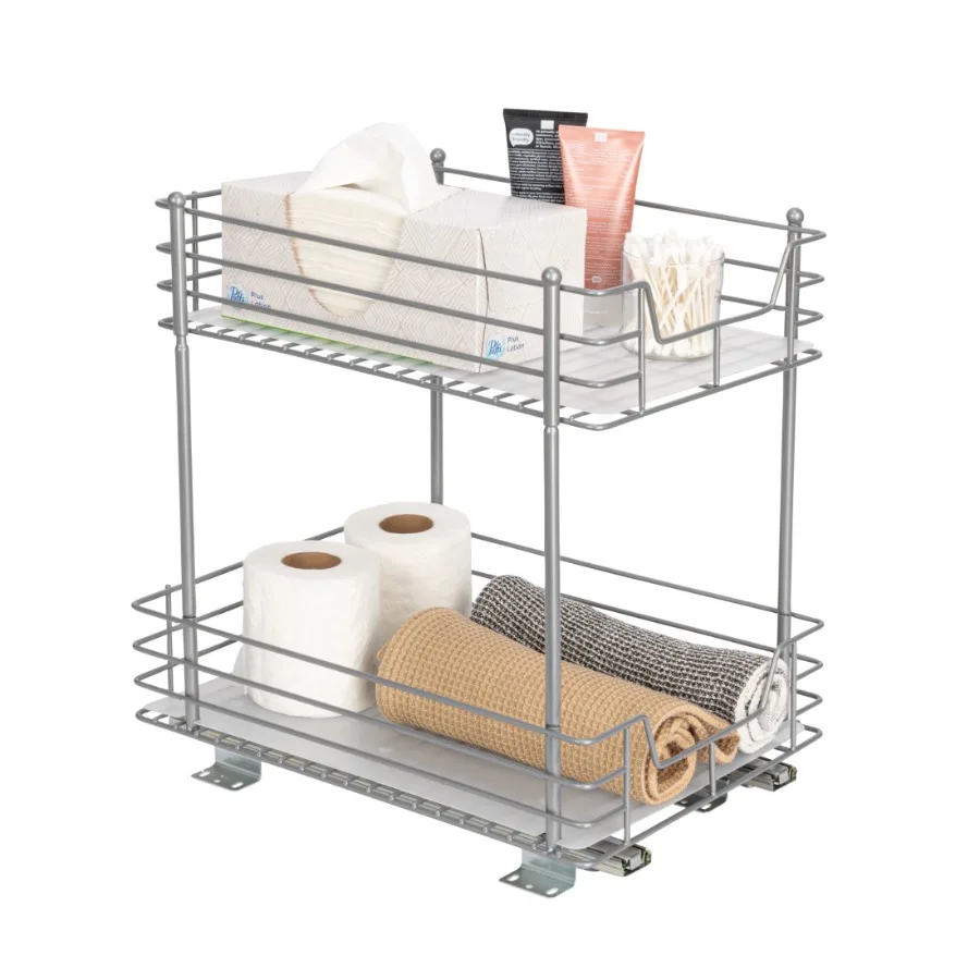 2-Tier Pull-Out Storage Organizer with Plastic Liners for Under Cabinet or Wire Shelf Use - Ideal for Maximizing Space in Stand
2-Tier Pull-Out Storage Organizer with Plastic Liners for Under Cabinet or Wire Shelf Use - Ideal for Maximizing Space in Stand