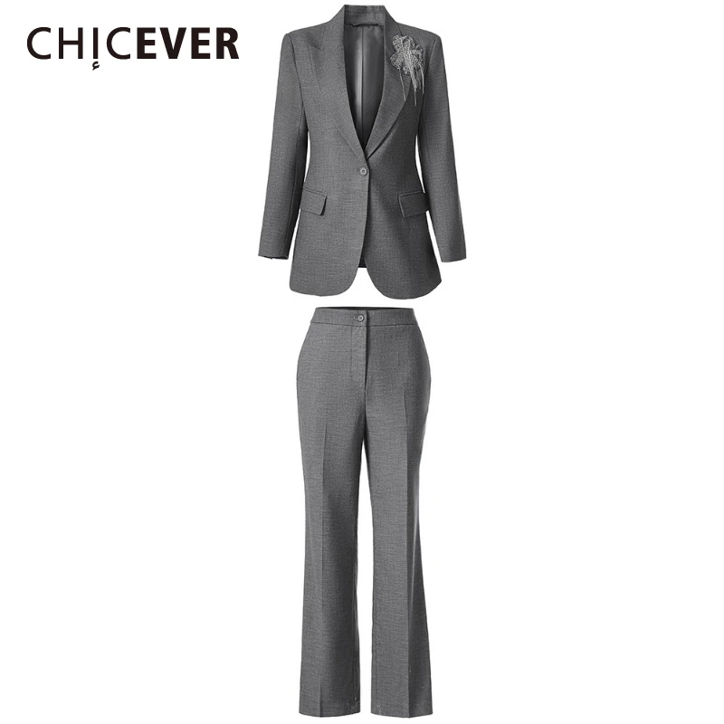 CHICEVER Gray Spliced Appliques Two Piece Set Female Lapel Long Sleeve Jacket High Waist Slimming Women's Pants Sets Summer New
CHICEVER Gray Spliced Appliques Two Piece Set Female Lapel Long Sleeve Jacket High Waist Slimming Women's Pants Sets Summer New