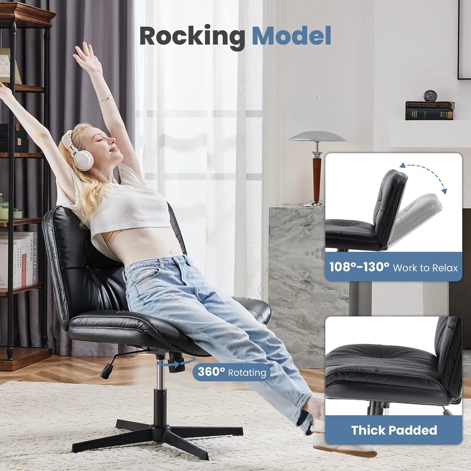 Dumos Criss Cross Chair Legged Office Wide Comfy Desk Seat, No Wheels Armless Computer Task Seating, Swivel Vanity Home Height 
Dumos Criss Cross Chair Legged Office Wide Comfy Desk Seat, No Wheels Armless Computer Task Seating, Swivel Vanity Home Height