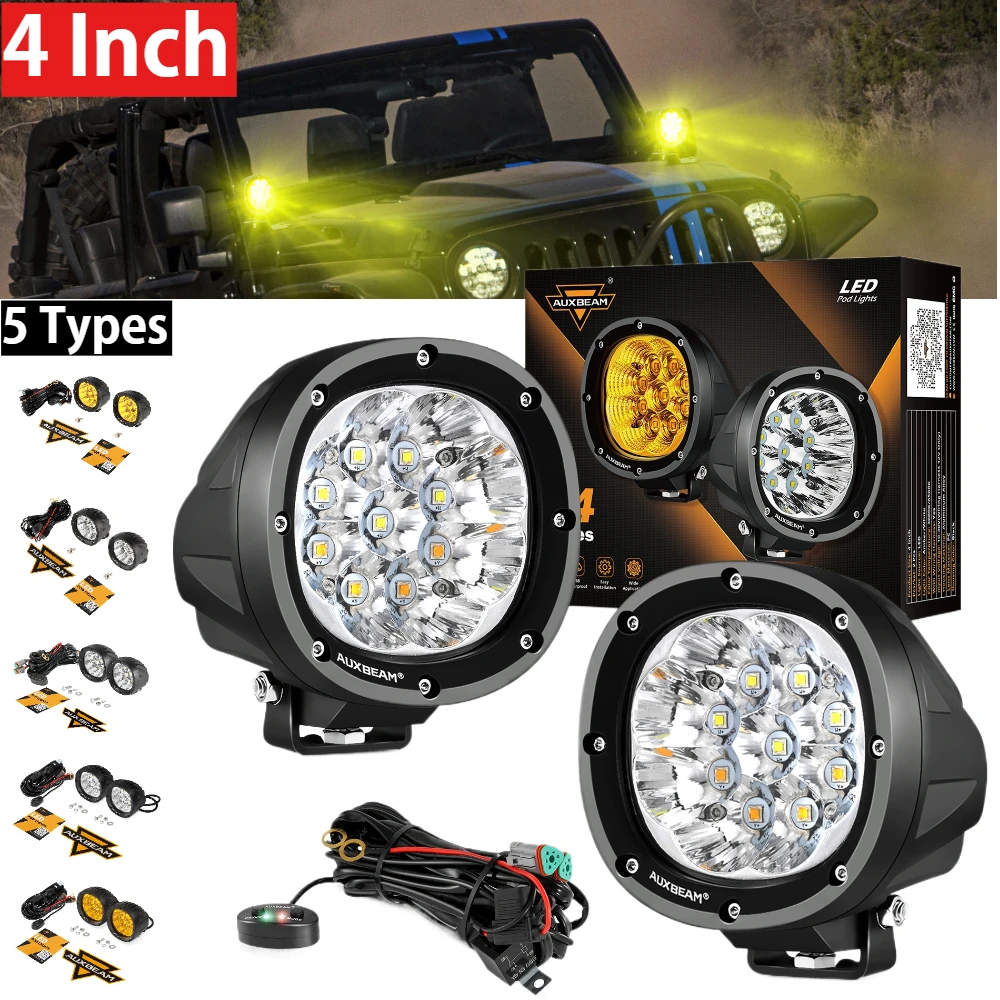 AUXBEAM P4 Series 4-дюймовые светодиодные стручки Spot/Flood White/Amber/6 режимов освещения Автомобильный рабочий фонарь с жгутом для грузовиков Offroad
AUXBEAM P4 Series 4-дюймовые светодиодные стручки Spot/Flood White/Amber/6 режимов освещения Автомобильный рабочий фонарь с жгутом для грузовиков Offroad