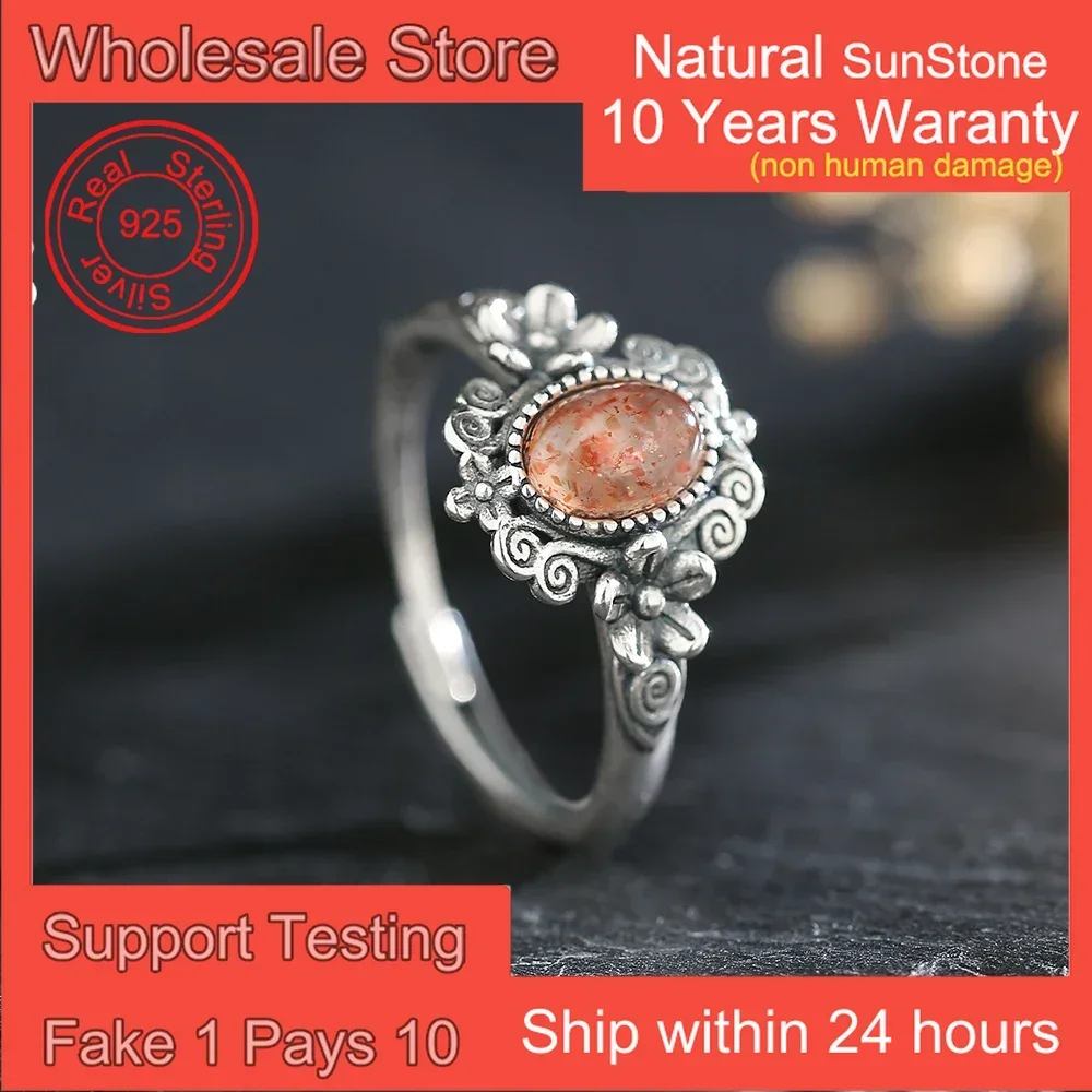 Natural Sunstone 925 Silver Ring Vintage Adjustable Bands Birthstone Healing Crystal Floral Design Boho Jewelry Gifts
Natural Sunstone 925 Silver Ring Vintage Adjustable Bands Birthstone Healing Crystal Floral Design Boho Jewelry Gifts