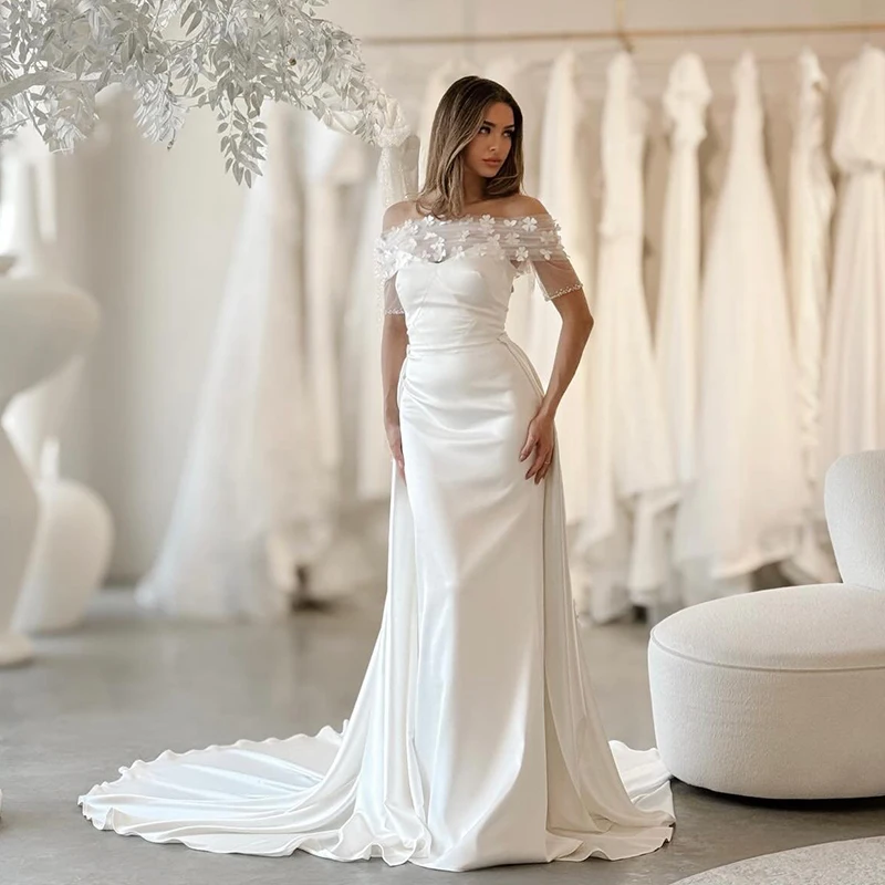 Eightree Simple Mermaid Wedding Dresses White Off The Shoulder 3D Flower Satin Bridal Dress 2025 Wedding Prom Gowns Customized
Eightree Simple Mermaid Wedding Dresses White Off The Shoulder 3D Flower Satin Bridal Dress 2025 Wedding Prom Gowns Customized