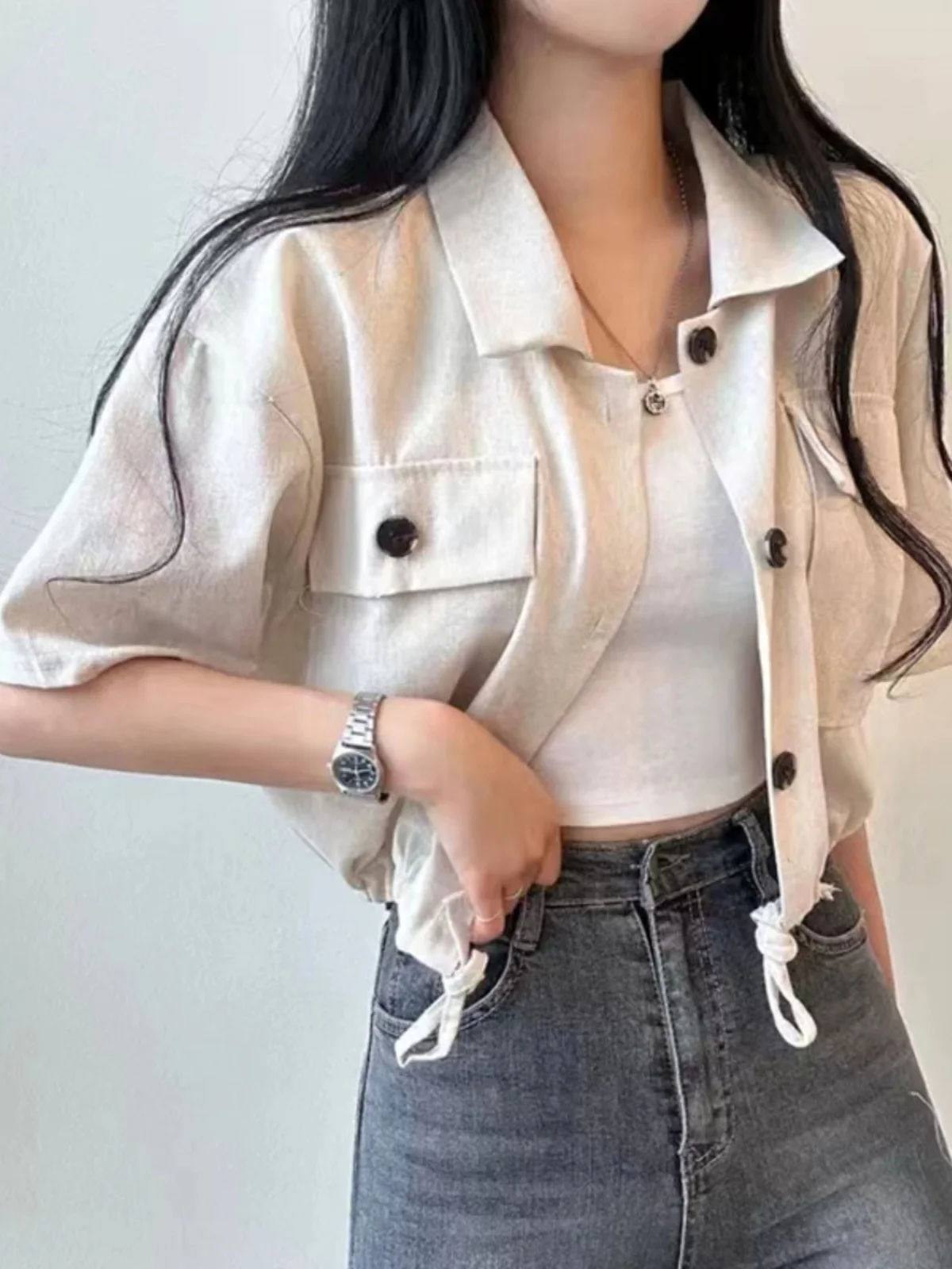 Chic Casual ort Jaet Women's Thin Sle Slimming Waist Design Collar Single Button ort Sve Top Collar Bubble Sl...
Chic Casual ort Jaet Women's Thin Sle Slimming Waist Design Collar Single Button ort Sve Top Collar Bubble Sl...