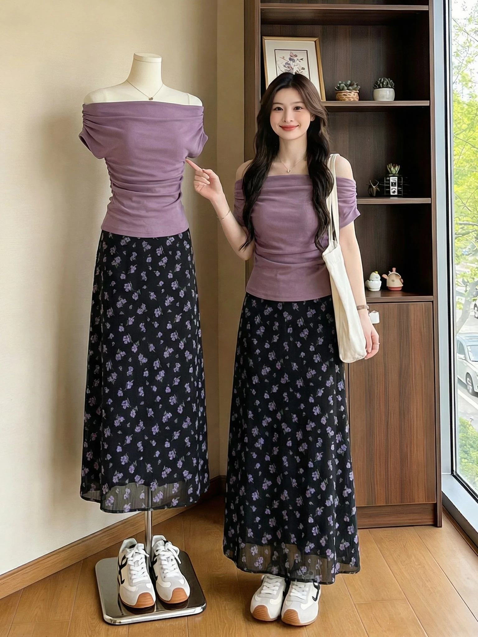 plus Size Women's Fashion Set Summer 2026 Beautiful Purple Floral Print Asymmetrical Shoulder Short Sleeve Two-Piece Suit
plus Size Women's Fashion Set Summer 2026 Beautiful Purple Floral Print Asymmetrical Shoulder Short Sleeve Two-Piece Suit