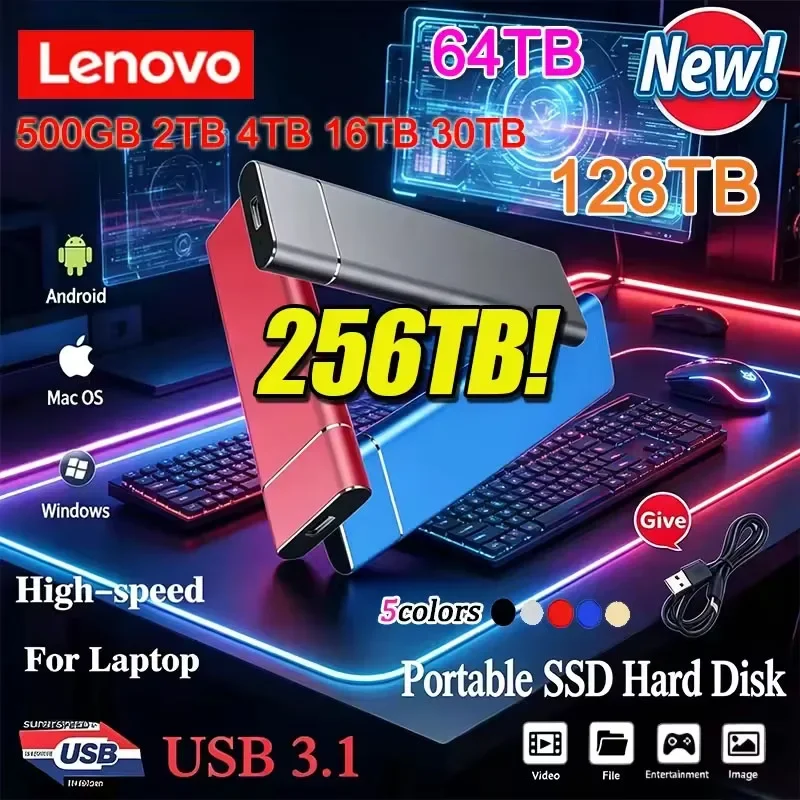 Высокоскоростной портативный SSD-накопитель Lenovo Mini 256 ТБ, 1 ТБ, 2 ТБ, оригинальный внешний жесткий диск USB 3.0 для компьютера и ноутбука
Высокоскоростной портативный SSD-накопитель Lenovo Mini 256 ТБ, 1 ТБ, 2 ТБ, оригинальный внешний жесткий диск USB 3.0 для компьютера и ноутбука
