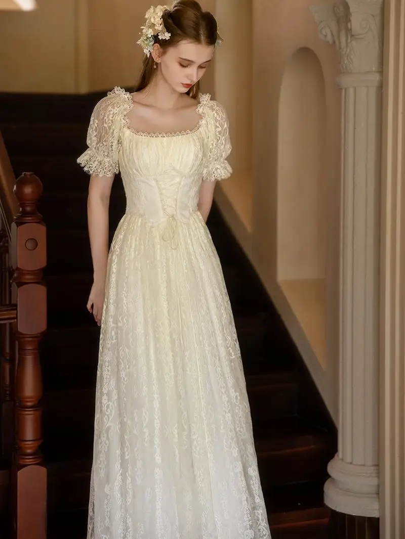 Vanilla Fairy Light Wedding Dress Lace Floor-Length Engagement Ceremony Bride Outfit A-Line Skirt Short Sleeve Long Dress
Vanilla Fairy Light Wedding Dress Lace Floor-Length Engagement Ceremony Bride Outfit A-Line Skirt Short Sleeve Long Dress