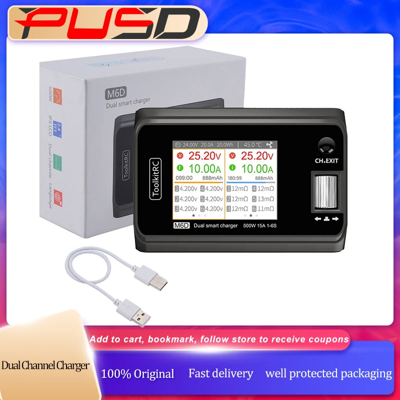 Новый ToolkitRC M6D V3 500W 15A DC двухканальный мини-умное зарядное устройство разрядник для 1-6S Lipo батареи FPV модель запасная часть замена
Новый ToolkitRC M6D V3 500W 15A DC двухканальный мини-умное зарядное устройство разрядник для 1-6S Lipo батареи FPV модель запасная часть замена
