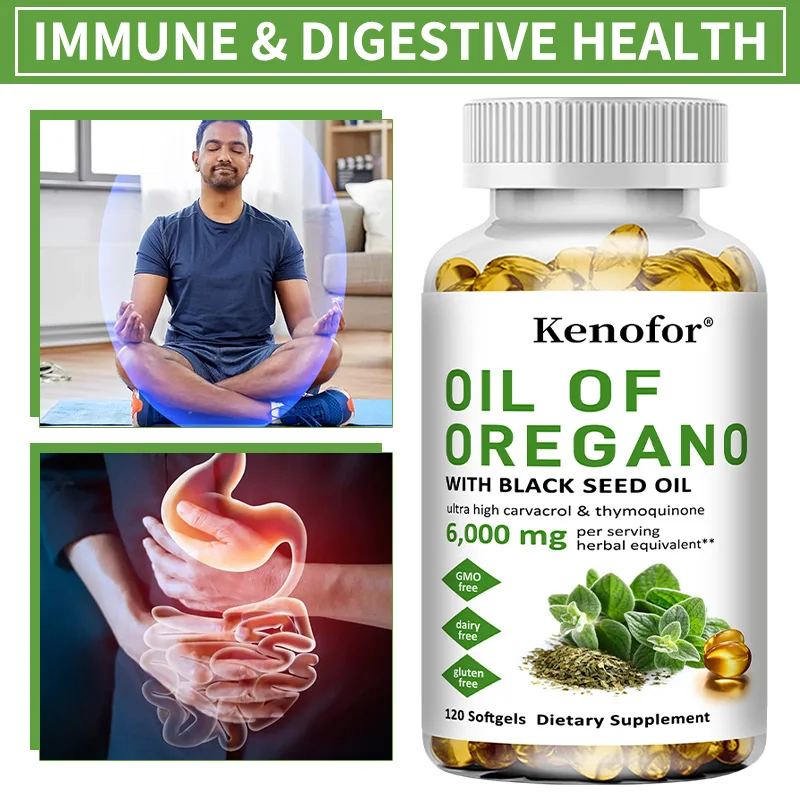 Oregano Oil & Black Seed Oil Softgels, 2-in-1 Herbal Complex, Immune & Gut Digestive Support, Antioxidant, Relieves Bloating
Oregano Oil & Black Seed Oil Softgels, 2-in-1 Herbal Complex, Immune & Gut Digestive Support, Antioxidant, Relieves Bloating