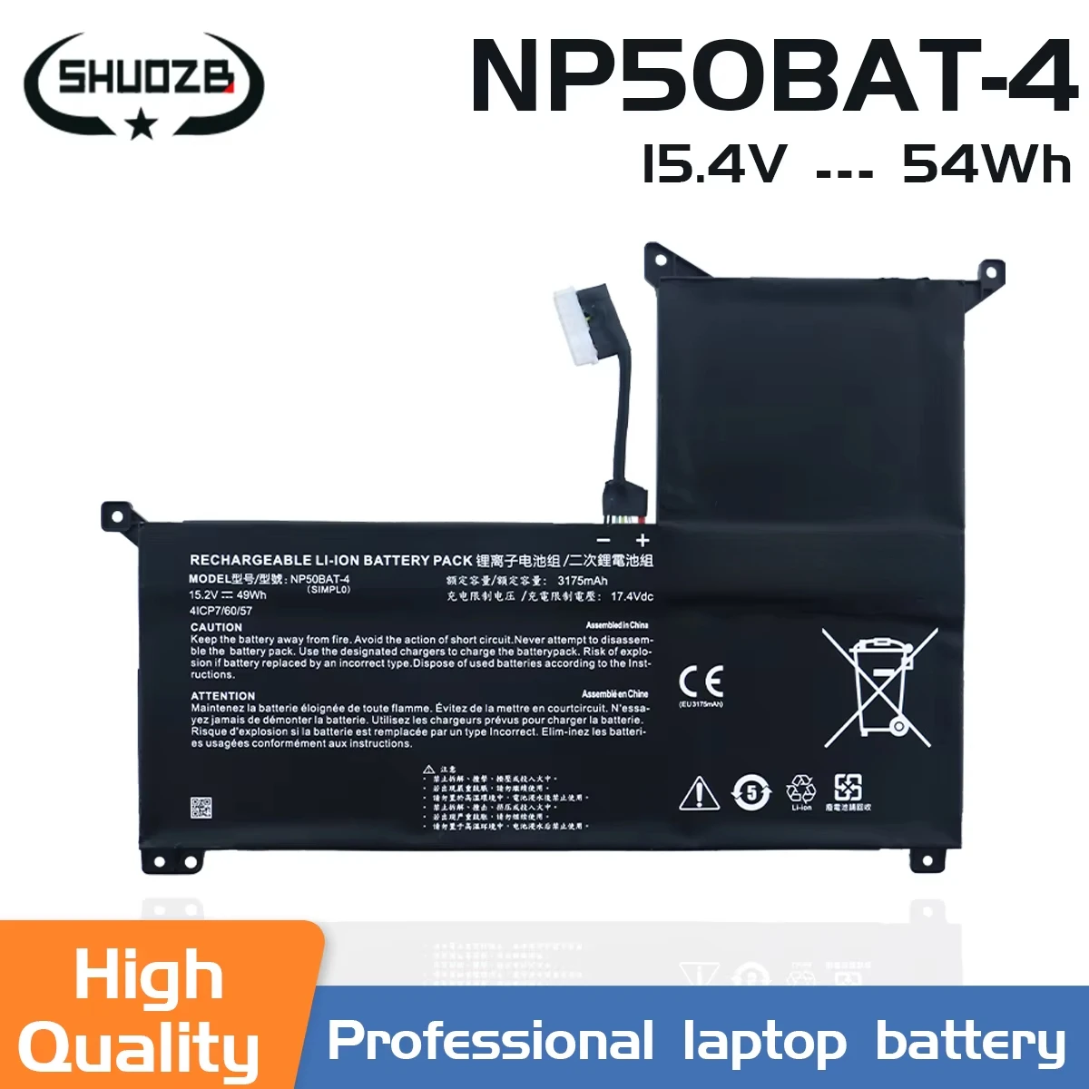 New NP50BAT-4 Laptop Battery For Clevo AT22 NP70 X17 For SCHENKER XMG Focus 16 For GIGABYTE G5 GE G7 KE 4ICP7/60/57 NP50BAT-4-54
New NP50BAT-4 Laptop Battery For Clevo AT22 NP70 X17 For SCHENKER XMG Focus 16 For GIGABYTE G5 GE G7 KE 4ICP7/60/57 NP50BAT-4-54