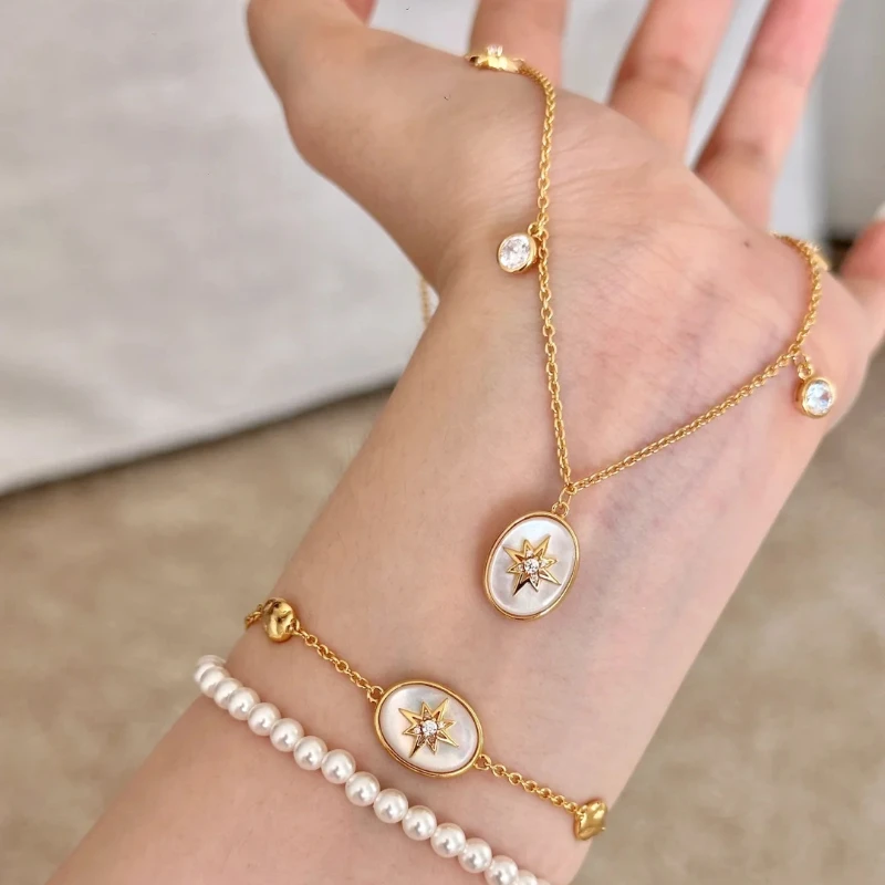 Italian Mid-style Natural Mother-of-pearl Star Plate Necklace, Light Luxury And Simple Shell Lucky Star Bracelet Set
Italian Mid-style Natural Mother-of-pearl Star Plate Necklace, Light Luxury And Simple Shell Lucky Star Bracelet Set