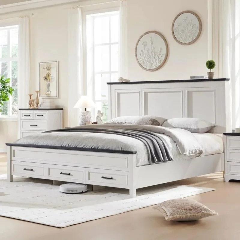 52" Tall Full-Panel Headboard Bed Frame with Wood Platform and Storage Drawers, No Box Spring Needed, Antique White Finish
52" Tall Full-Panel Headboard Bed Frame with Wood Platform and Storage Drawers, No Box Spring Needed, Antique White Finish