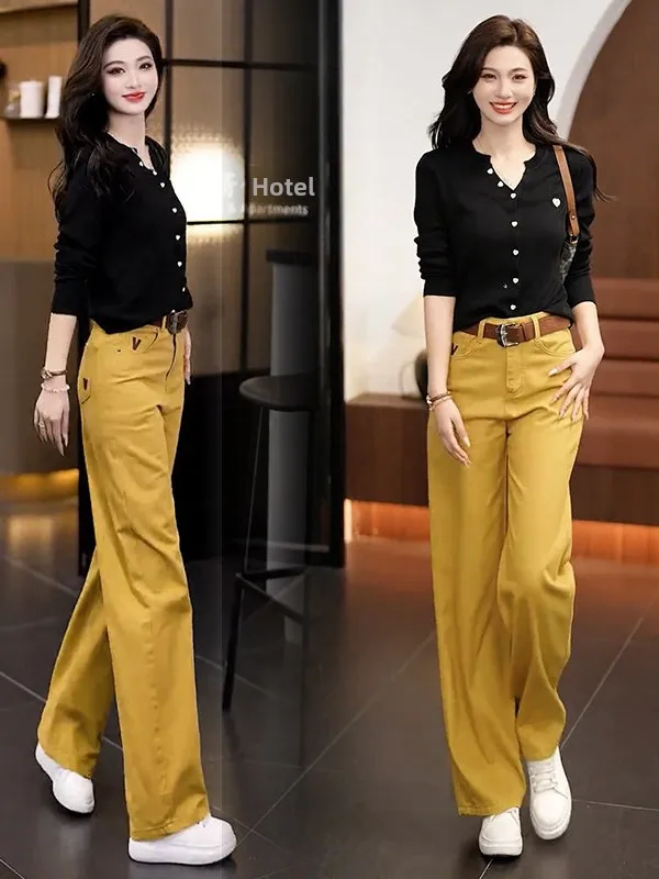 Yellow Silk Wide Leg Jeans Women's High Waist Slimming Loose Straight Cut Long Trousers Spring Autumn New Sle Casual Faion
Yellow Silk Wide Leg Jeans Women's High Waist Slimming Loose Straight Cut Long Trousers Spring Autumn New Sle Casual Faion