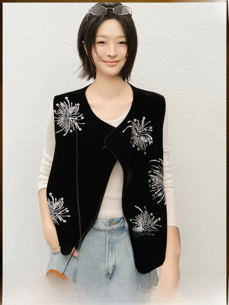 MeiYang Firework Embroidery Vest Black Velvet No-Sleeve round Neck Thursday Women's Fashion Outerwear Polyester Blend Casual
MeiYang Firework Embroidery Vest Black Velvet No-Sleeve round Neck Thursday Women's Fashion Outerwear Polyester Blend Casual