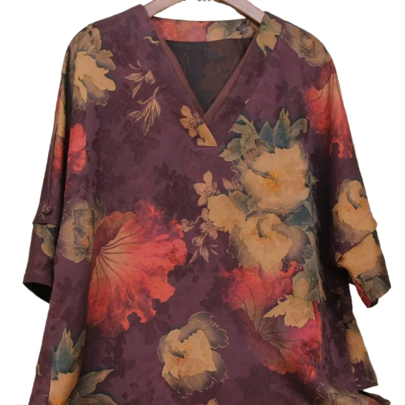 KMETRAM100% Mulberry Silk Woman Clothes2026 Spring Summer Loose Elegant Silk Blouse Printed V Neck Xiangyunsha Women Shirt고퀄 티셔츠
KMETRAM100% Mulberry Silk Woman Clothes2026 Spring Summer Loose Elegant Silk Blouse Printed V Neck Xiangyunsha Women Shirt고퀄 티셔츠