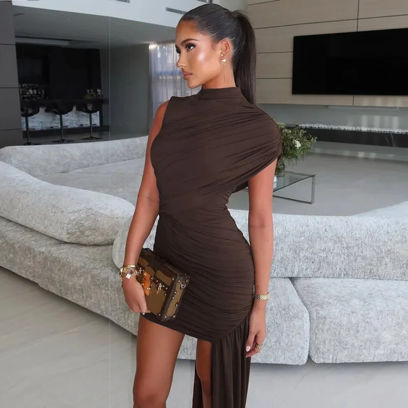 Sexy Irregular Draped Ruched Mini Dress For Women Elegant Turtleneck Sleeveless High Waist Pleated Summer Club Party Dresses
Sexy Irregular Draped Ruched Mini Dress For Women Elegant Turtleneck Sleeveless High Waist Pleated Summer Club Party Dresses