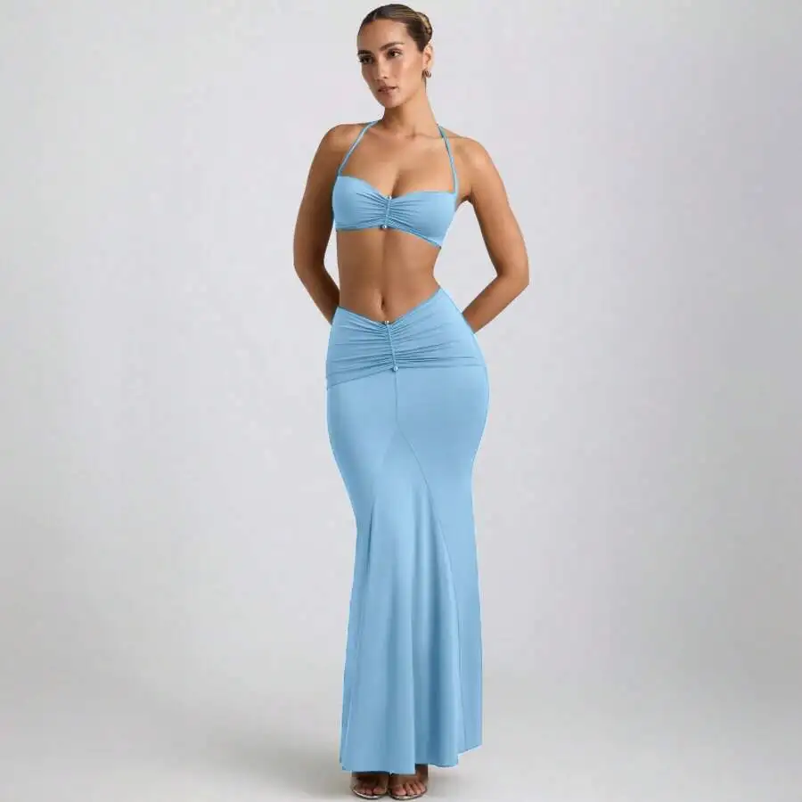 Summer Halter Neck Ruched Bodycon Two Piece Set Women Prom Dress
Summer Halter Neck Ruched Bodycon Two Piece Set Women Prom Dress