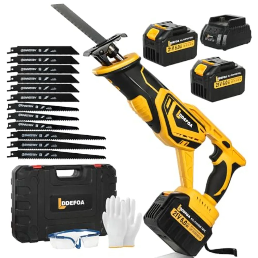 Cordless reciprocating saw for construction and DIY use brushless motor 21V black and gray 0-3500 RPM includes 2x6.0Ah batterie
Cordless reciprocating saw for construction and DIY use brushless motor 21V black and gray 0-3500 RPM includes 2x6.0Ah batterie
