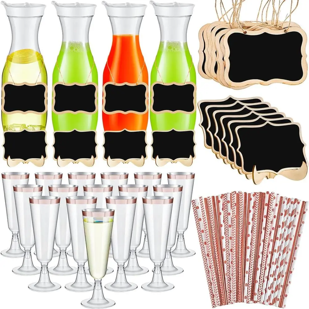 Pcs Plastic Carafe with Lids Drink Juice Carafe Champagne Flutes Plastic Water Pitcher for Mimosa Bar Wooden Chalkboard Tags Str
Pcs Plastic Carafe with Lids Drink Juice Carafe Champagne Flutes Plastic Water Pitcher for Mimosa Bar Wooden Chalkboard Tags Str