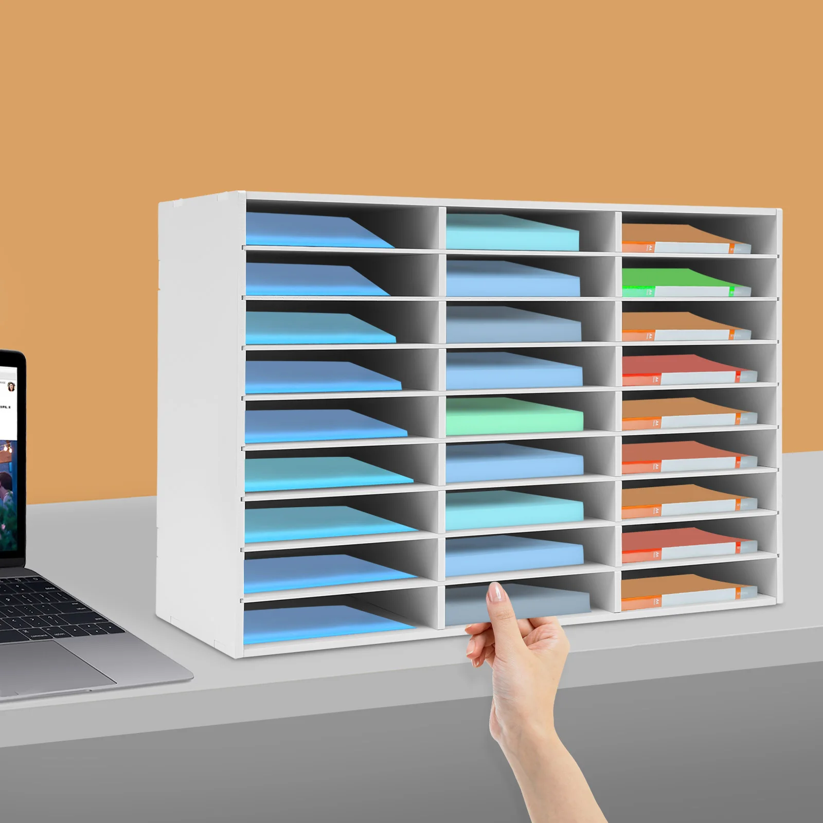 White PVC 80*30.5*55.5cm 27-slot Filing Cabinet, Large-capacity Multi-layer Storage Rack, Movable Laminate Data Sorting Cabinet
White PVC 80*30.5*55.5cm 27-slot Filing Cabinet, Large-capacity Multi-layer Storage Rack, Movable Laminate Data Sorting Cabinet