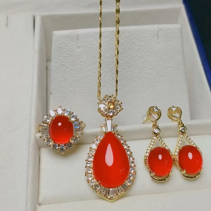 ice 925 silver plated inlaid red chalcedony atmospheric three piece set pendant ring earrings green agate temperament gift
ice 925 silver plated inlaid red chalcedony atmospheric three piece set pendant ring earrings green agate temperament gift