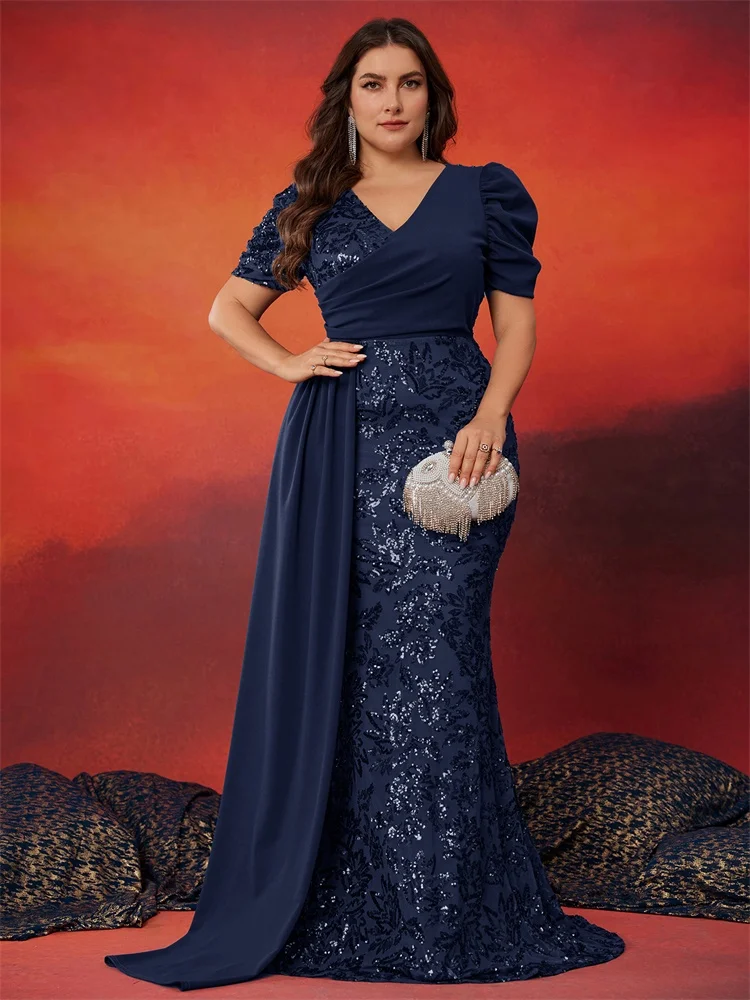 BLUEPLUM Plus Size Elegant V-neck Sequins Evening Dress Women Short Sleeves Mermaid Formal Luxury Party Streamer Prom Gown
BLUEPLUM Plus Size Elegant V-neck Sequins Evening Dress Women Short Sleeves Mermaid Formal Luxury Party Streamer Prom Gown