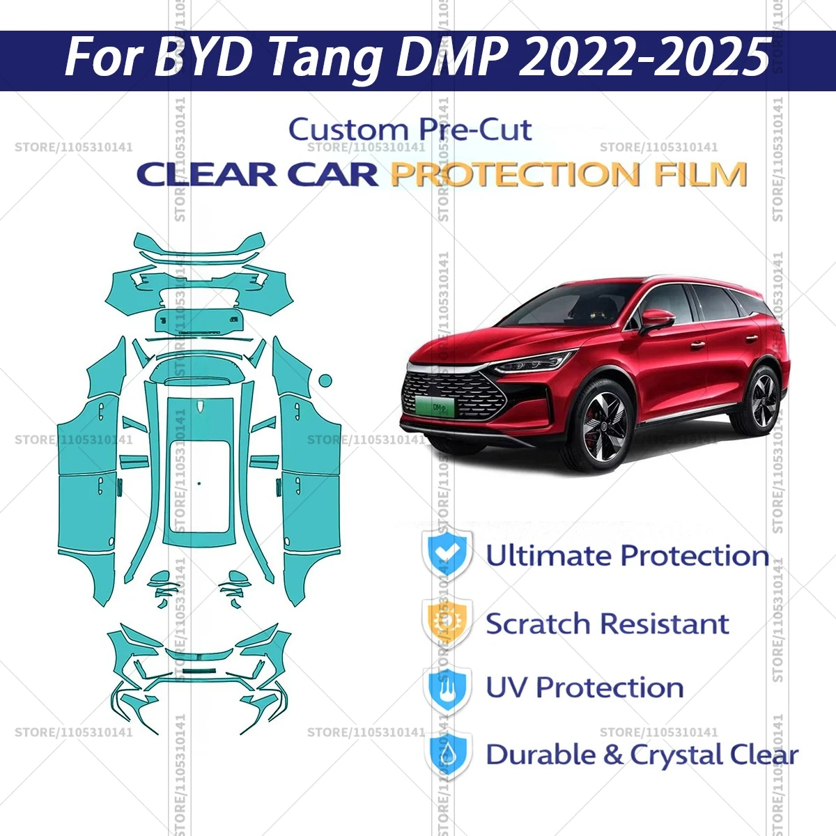 Защитная пленка PPF для BYD-Tang-DMP-2022-2025, предварительно вырезанная, прозрачная, профессиональная автомобильная пленка для полной оклейки кузова
Защитная пленка PPF для BYD-Tang-DMP-2022-2025, предварительно вырезанная, прозрачная, профессиональная автомобильная пленка для полной оклейки кузова